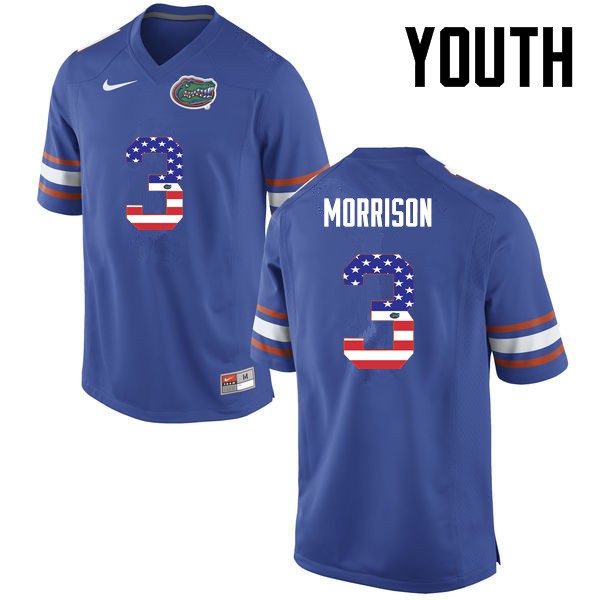 Florida Gators Youth #3 Antonio Morrison College Football USA Flag Fashion Blue